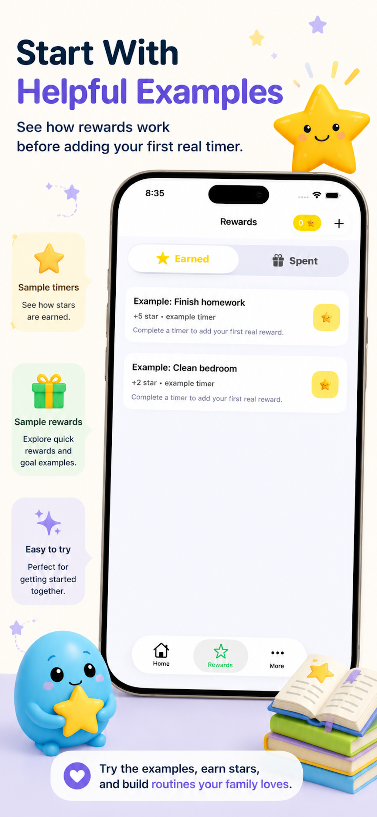 HoppityClock helpful examples for reward stars and sample timers