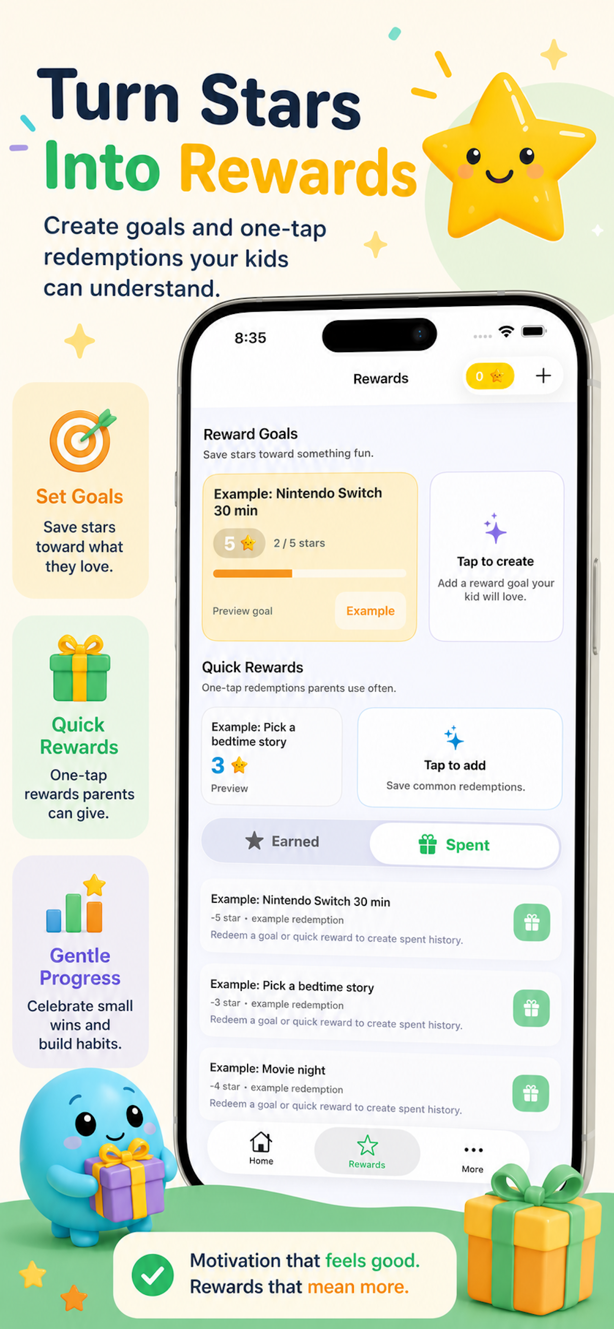 HoppityClock reward goals and quick rewards for kids routines