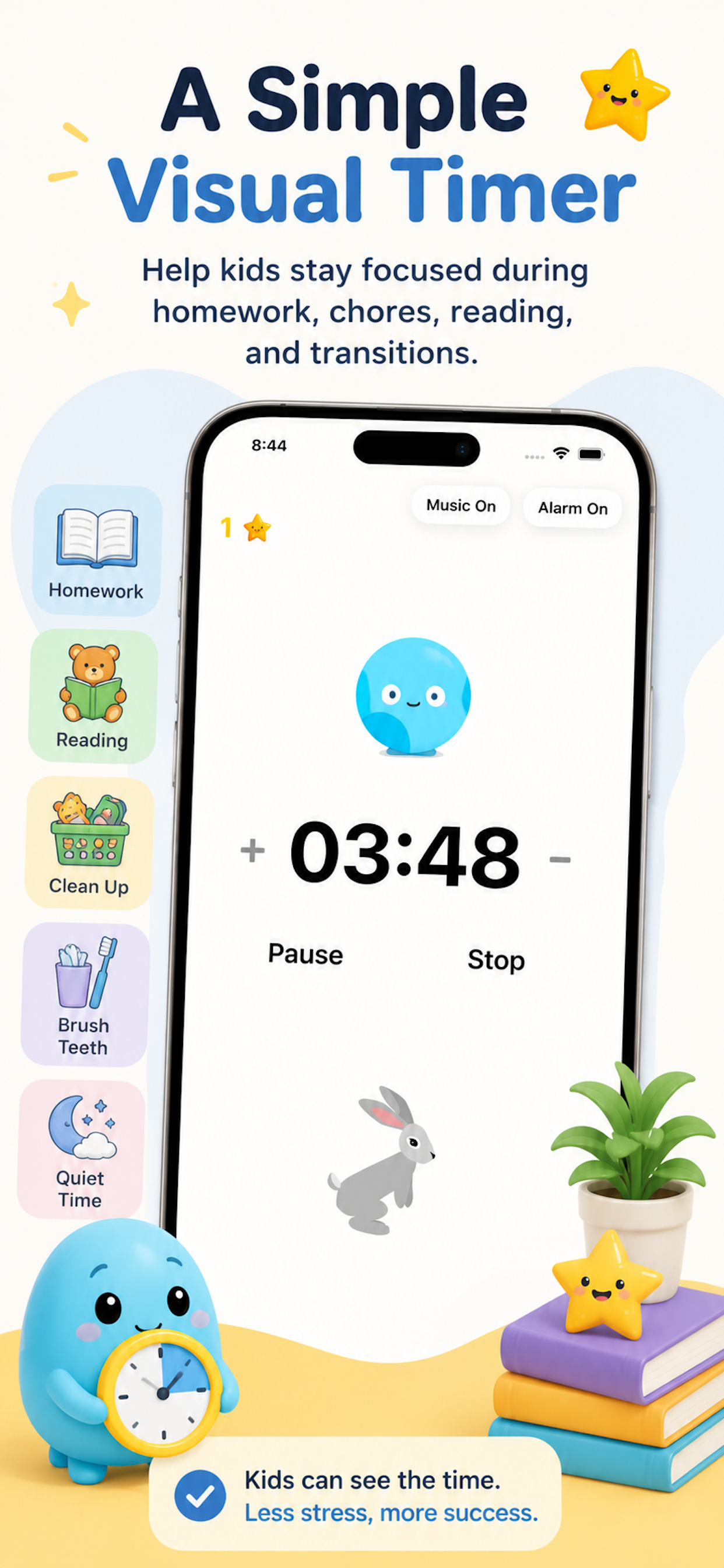 HoppityClock visual countdown timer for homework, reading, clean up, brush teeth, and quiet time